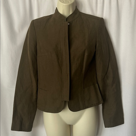 Emanuel Ungaro Olive Green Silk Linen Long Sleeve Zip Up Jacket **Size 4** 🌺🌺